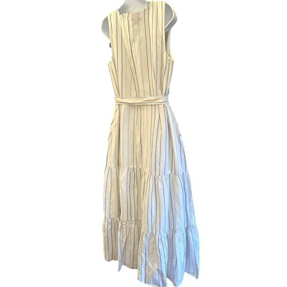 Talbots White Blue Striped Sleeveless Linen Blend Tiered Maxi Dress NWT Size 16 - Picture 7 of 11